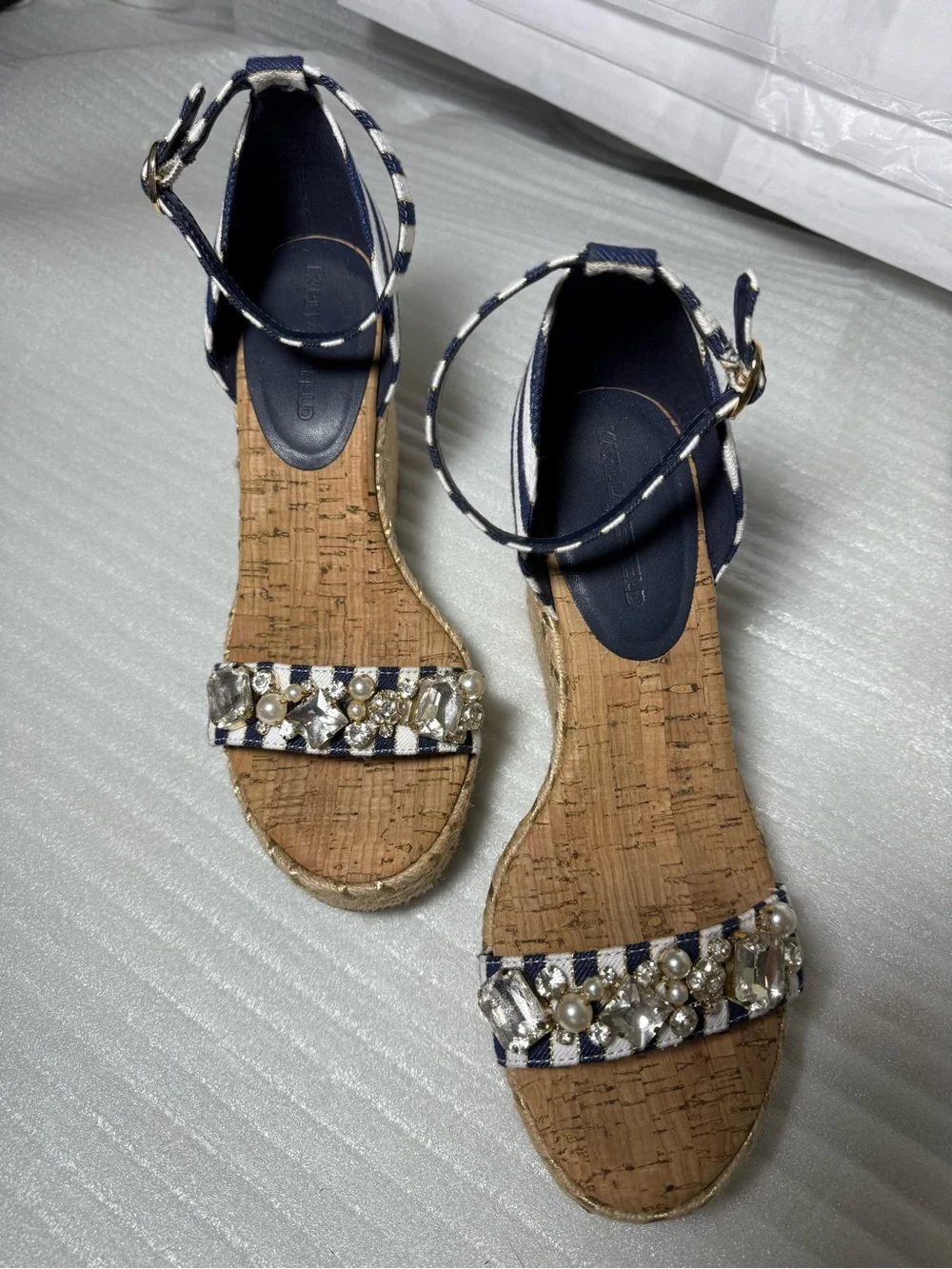 Karl Lagerfeld Paris Catalyna Embellished Espadrille Wedge Sandals EU 38.5
